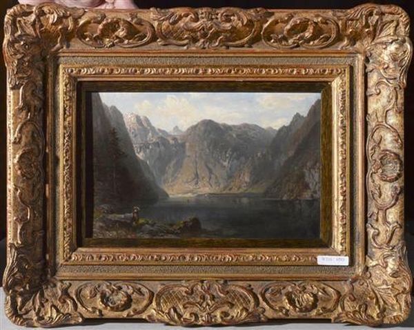 Bergsee Mit Frau. Oil Painting by Josef Wopfner