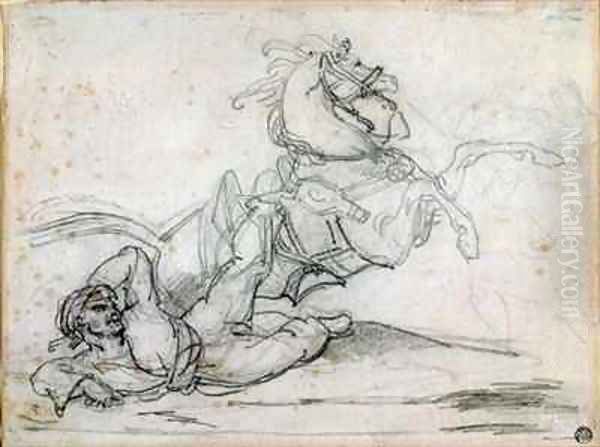 Mameluke falling beneath his horse Oil Painting by Theodore Gericault