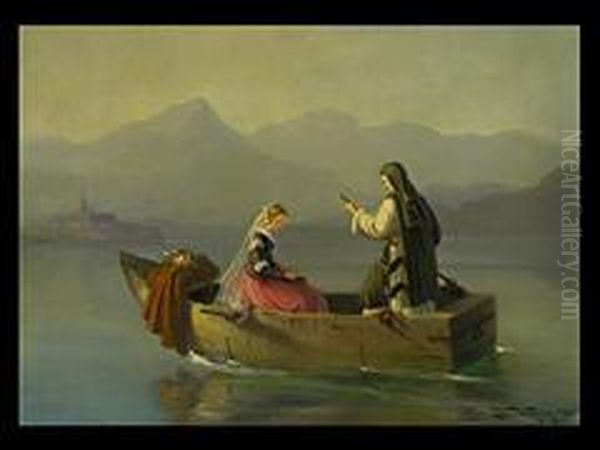 Die Abendandacht Im Kahn Oil Painting by Josef Wopfner