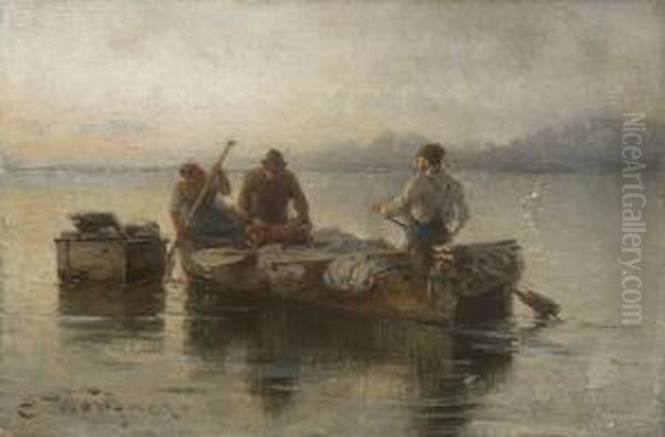 Am Fischkasten. Oil Painting by Josef Wopfner