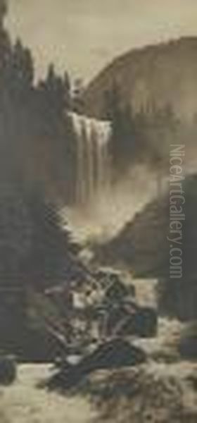 Vernal Falls, Yosemite Oil Painting by Willard E. Worden