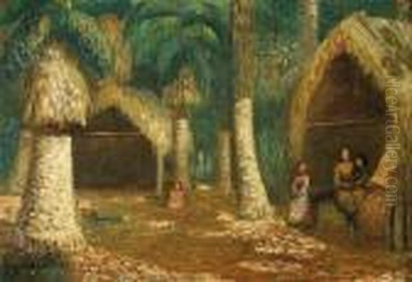 Village Oil Painting by Theodore Wores