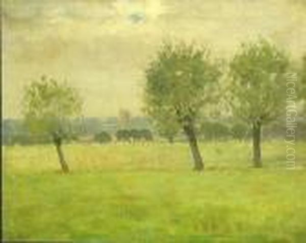 Green Meadow Oil Painting by Theodore Wores