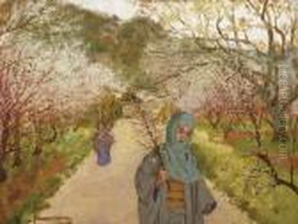 Viewing The Plum Blossoms Of Sugita, Japan Oil Painting by Theodore Wores