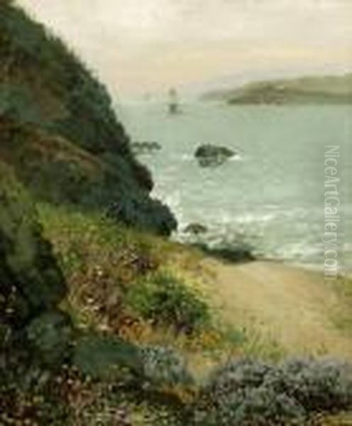 Mile Rock Light House From The Ocean Shore Of San Francisco Oil Painting by Theodore Wores