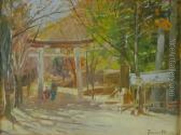 Entrance To Sano Temple, Tokyo, Japan Oil Painting by Theodore Wores