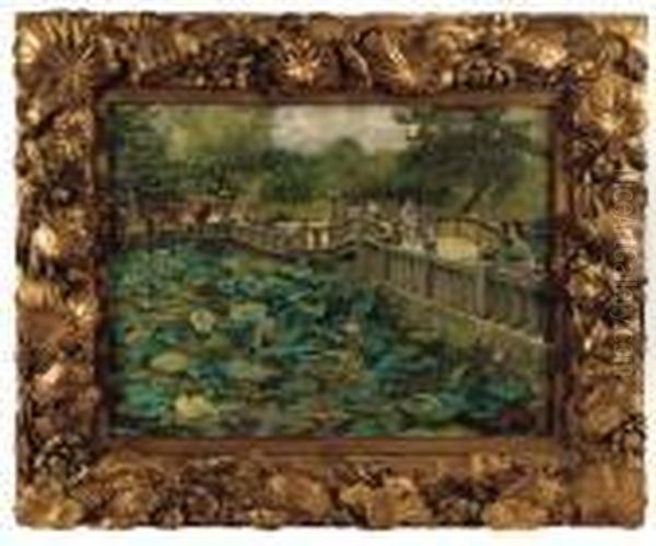 Lotus Pond, Shiba, Tokyo Oil Painting by Theodore Wores