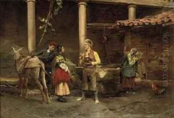 A Conversation At The Well Oil Painting by Jules Worms