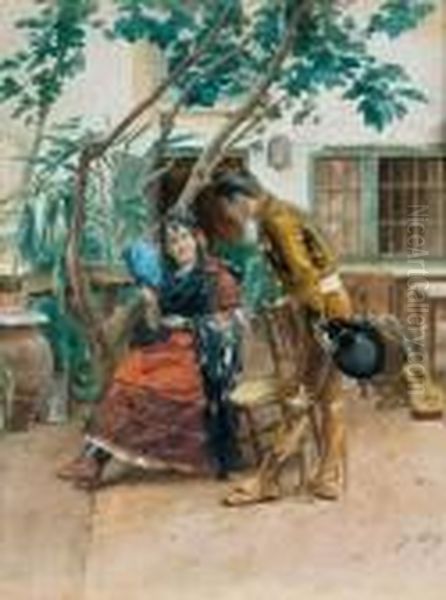 Scene De Seduction A La Cour Oil Painting by Jules Worms