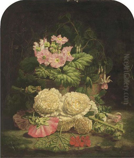 Summer Flowers On A Mossy Bank Oil Painting by Thomas Worsey