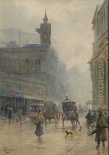 Corner Of Lambton Quay & Customhouse Quay, Wellington Oil Painting by Charles Nathaniel Worsley