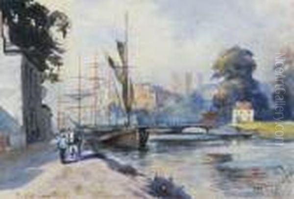 Exeter From Canal Oil Painting by Charles Nathaniel Worsley