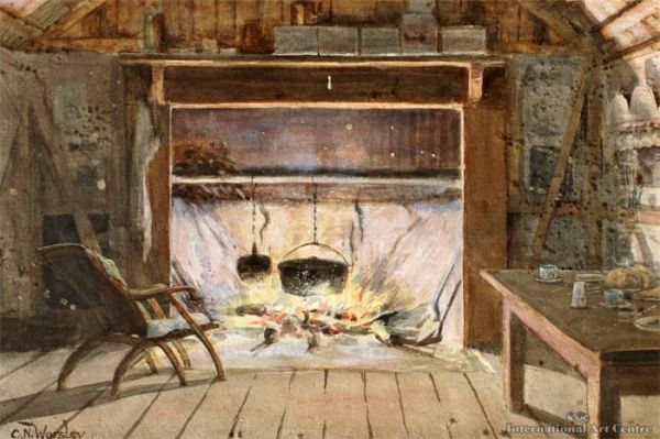 Cabin Interior Oil Painting by Charles Nathaniel Worsley