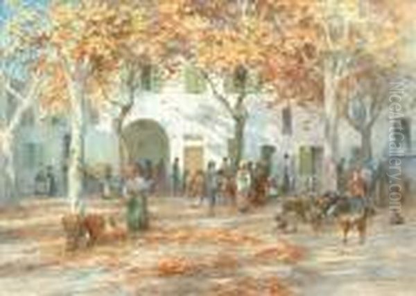 Acontinental Town Square Oil Painting by Charles Nathaniel Worsley