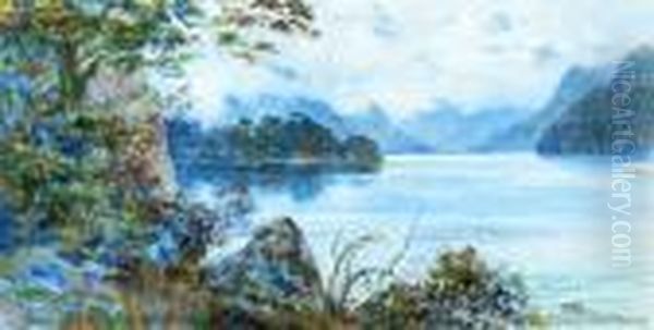 Lake Ada, Milford Sound Oil Painting by Charles Nathaniel Worsley