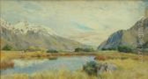 View Of Alake In Mountainous Valley Oil Painting by Charles Nathaniel Worsley