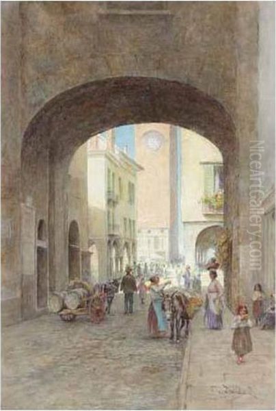 A Street In Mantua, Italy Oil Painting by Charles Nathaniel Worsley