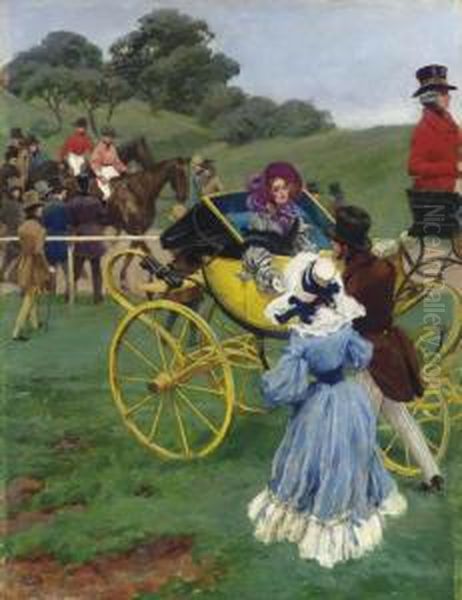 At The Steeplechase Oil Painting by Carlo Wostry