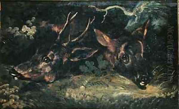 Heads of Roe Deer Oil Painting by Theodore Gericault