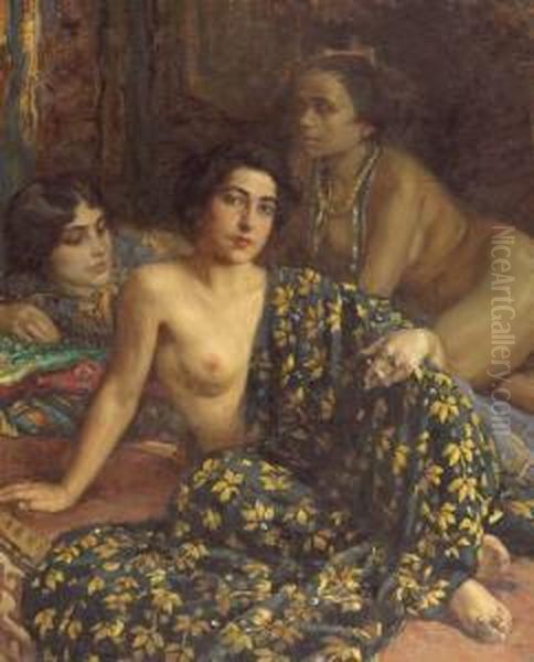 Three Moroccan Women. Oil Painting by Carlo Wostry