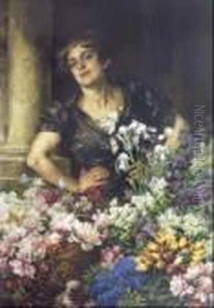 Ragazza Tra I Fiori Oil Painting by Carlo Wostry