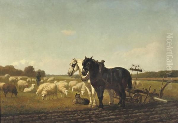 The Plough-team Oil Painting by Edouard Woutermaertens