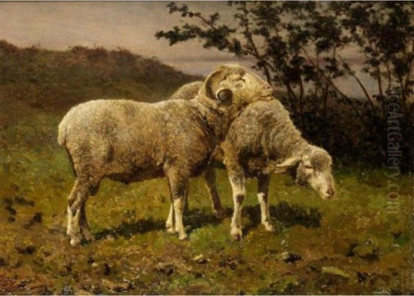 Sheep Grazing Oil Painting by Edouard Woutermaertens