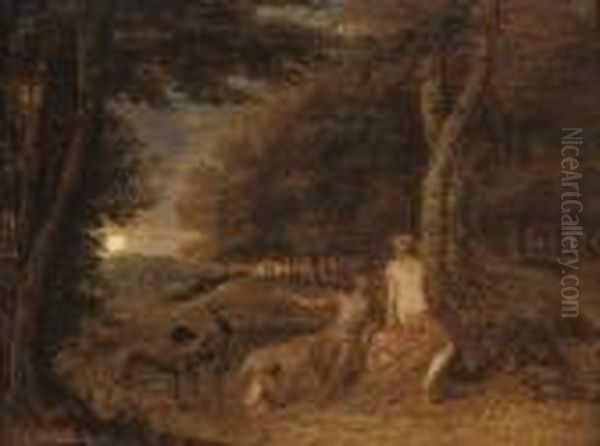 Venus And Adonis In A Wooded Landscape Oil Painting by Frans Wouters