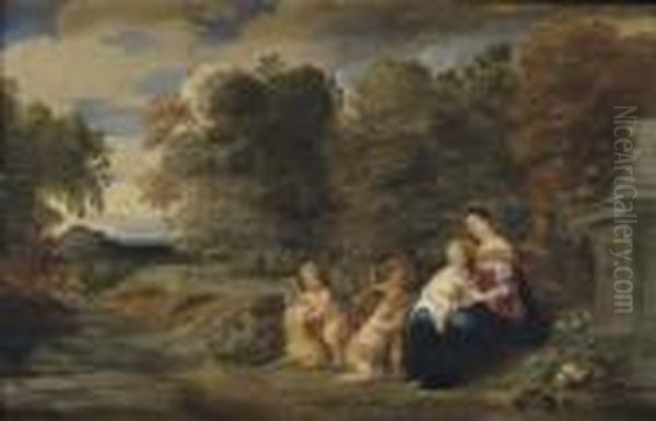 The Holy Family With The Infant Saint John The Baptist And Angels Oil Painting by Frans Wouters