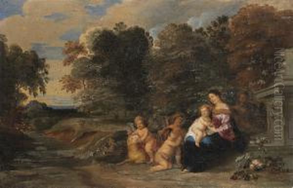 The Holy Family With The Infant Saint John The Baptist Andangels Oil Painting by Frans Wouters