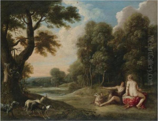 A Wooded Landscape With Venus, Adonis And Cupid Oil Painting by Frans Wouters