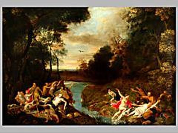 Diana Und Ihre Nymphen Werden Durch Faune Beim Baden Uberrascht Oil Painting by Frans Wouters