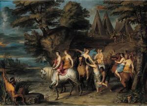 Cloelia And Her Companions Escaping From The Etruscans Oil Painting by Frans Wouters