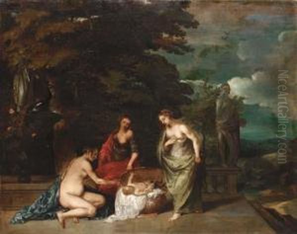 The Finding Of Erichthonius By The Daughters Of Cecrops Oil Painting by Frans Wouters