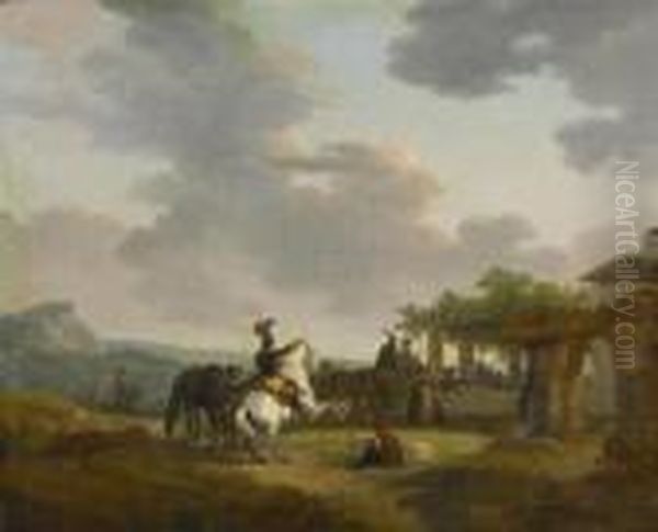 Group Of Riders Oil Painting by Pieter Wouwermans or Wouwerman