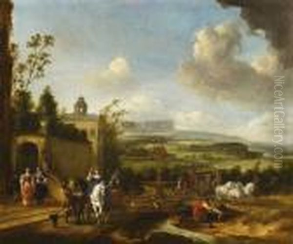 Der Aufbruch Derjagdgesellschaft Oil Painting by Pieter Wouwermans or Wouwerman