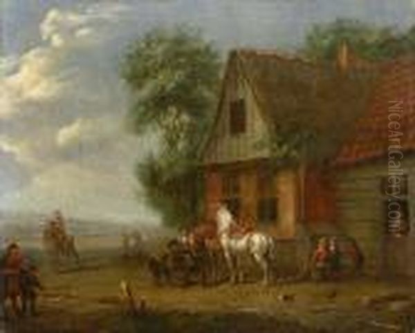 Pferde Vor Einer Schanke by Pieter Wouwermans or Wouwerman