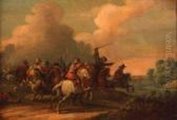 Battle Scene Oil Painting by Pieter Wouwermans or Wouwerman