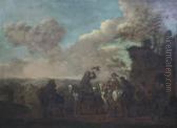 A Hawking Party Oil Painting by Pieter Wouwermans or Wouwerman