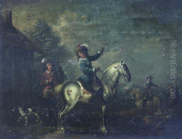 Equestrian Figures In Landscape Oil Painting by Pieter Wouwermans or Wouwerman