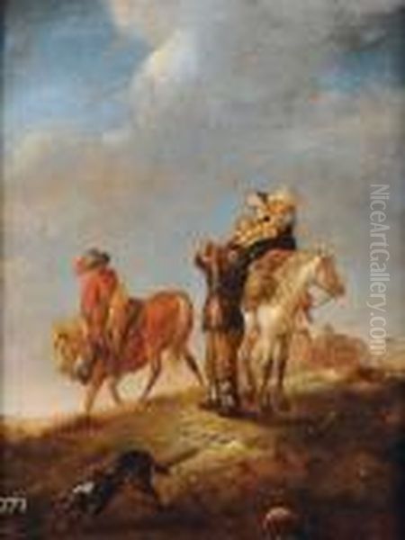 Voyageurs A Cheval Oil Painting by Pieter Wouwermans or Wouwerman