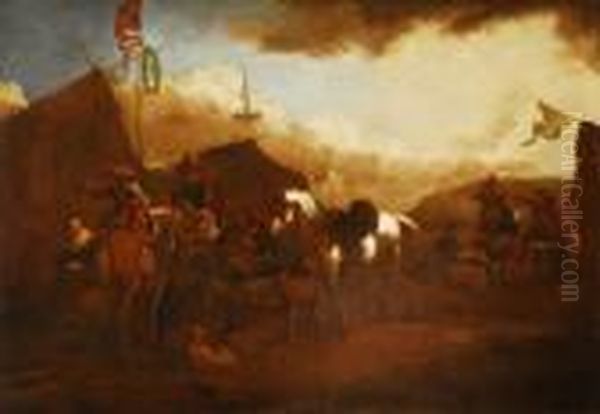 Campamento Militar Con Caballo Blanco Oil Painting by Pieter Wouwermans or Wouwerman