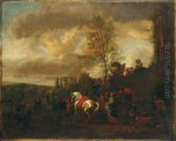 Vornehme Jagdgesellschaft Auf Der Rast. Oil Painting by Pieter Wouwermans or Wouwerman