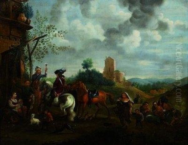 Vor Der Schanke Oil Painting by Pieter Wouwermans or Wouwerman