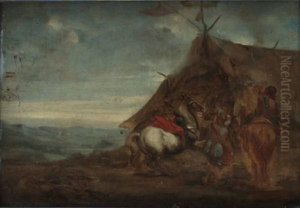 Lager Med Hastar Oil Painting by Pieter Wouwermans or Wouwerman