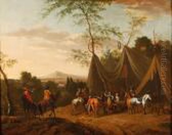 La Partenza Dei Cavalieri Oil Painting by Pieter Wouwermans or Wouwerman