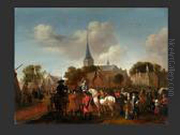 Pferdemarkt Von Valkenburg Oil Painting by Pieter Wouwermans or Wouwerman