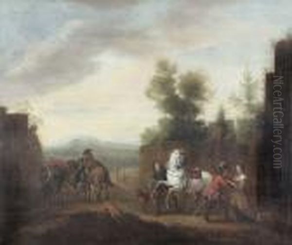 Zugeschrieben
Ruckkehr Von Der Jagd. Oil Painting by Pieter Wouwermans or Wouwerman