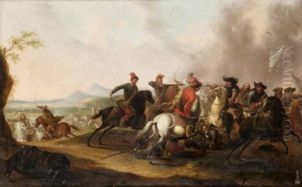 Batalj Oil Painting by Pieter Wouwermans or Wouwerman