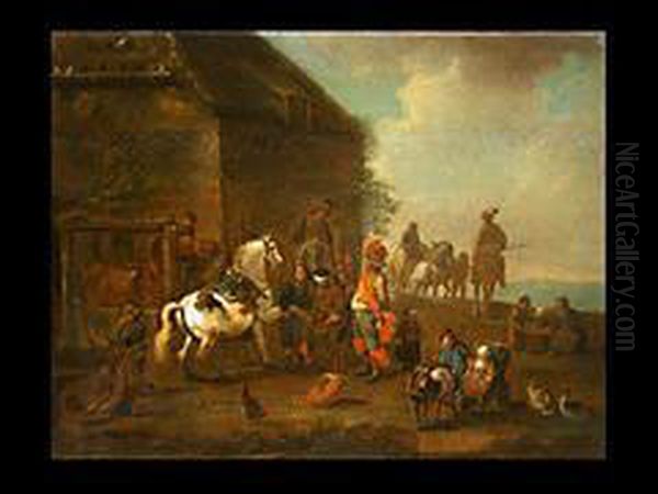 Beim Hufschmied Oil Painting by Pieter Wouwermans or Wouwerman